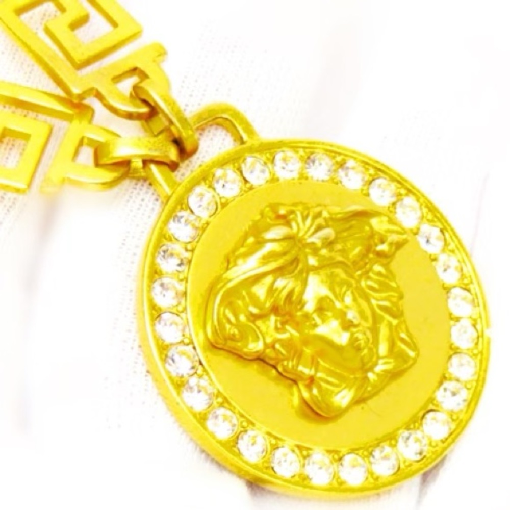 Authentic Vintage Versace Medusa Crystal Medallion Greco Chain Necklace - Picture 3 of 9